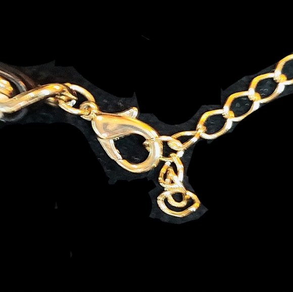 Gold tone, pearl necklace with black leather - Picture 3 of 4